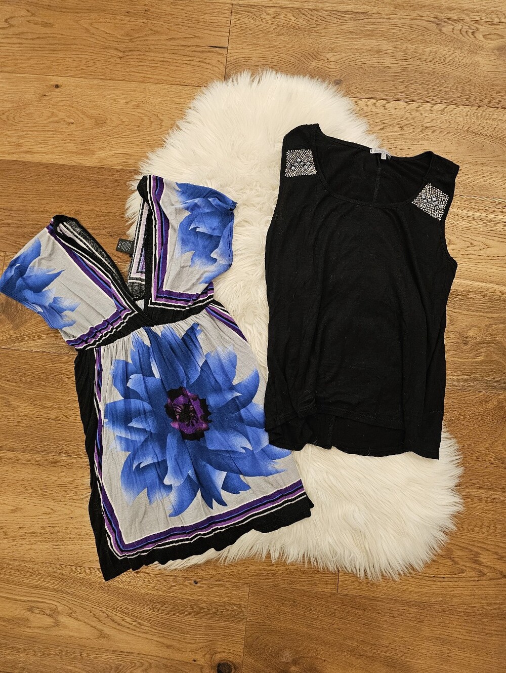 Vintage Rue21 Purple and Blue Striped Floral Shell Top Duo